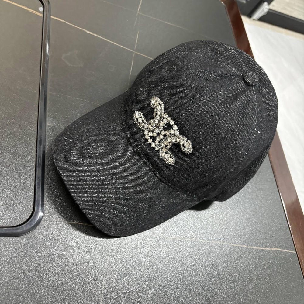 Black Crystal Embellished Baseball Cap - Women's Accessories